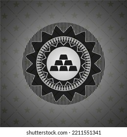 gold bullion icon inside dark badge or emblem. 