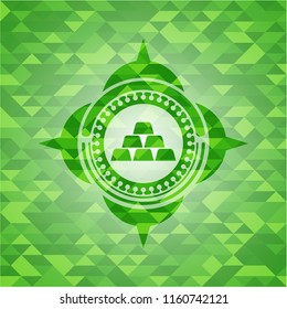 gold bullion icon inside green emblem with mosaic ecological style background
