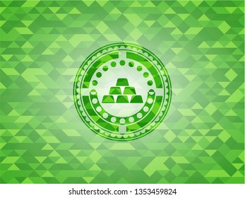 gold bullion icon inside green mosaic emblem