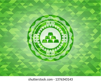 gold bullion icon inside green mosaic emblem