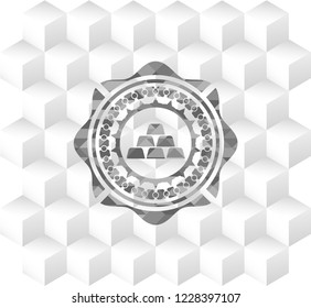 gold bullion icon inside grey emblem. Vintage with geometric cube white background