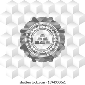 gold bullion icon inside grey emblem with geometric cube white background