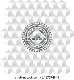 gold bullion icon inside grey emblem with geometric cube white background