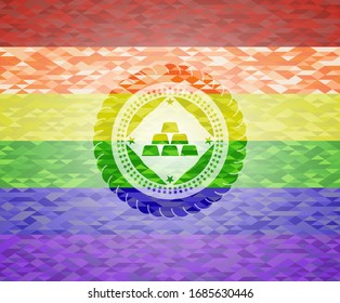 gold bullion icon inside lgbt colors emblem 