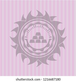 gold bullion icon inside pink emblem. Vintage.