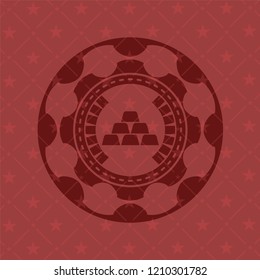 gold bullion icon inside realistic red emblem