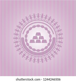 gold bullion icon inside realistic pink emblem