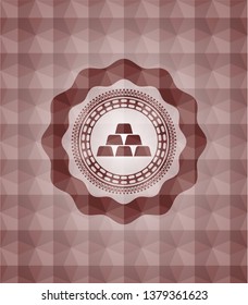 gold bullion icon inside red seamless emblem with geometric pattern background.