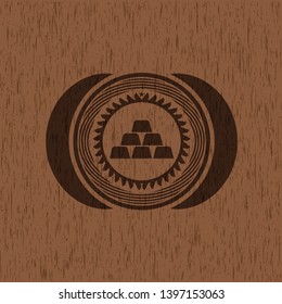 gold bullion icon inside vintage wooden emblem