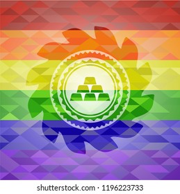 gold bullion icon on mosaic background with the colors of the LGBT flag