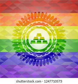 gold bullion icon on mosaic background with the colors of the LGBT flag