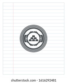 gold bullion icon with pencil strokes. Vector Illustration. Detailed.