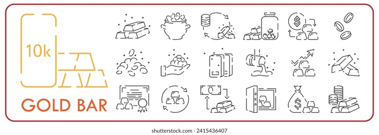 Gold bullion related vector line icon set. Gold bar symbols pack. Vector illustration isolated on a white background. Web symbols for websites and mobile apps. Trendy design