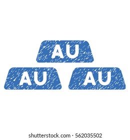 Gold Bullions grainy textured icon for overlay watermark stamps. Flat symbol with scratched texture. Dotted vector blue ink rubber seal stamp with grunge design on a white background.