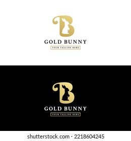 Gold Bunny Logo Vector or Letter B Logo For Bunny Symbol. Rabbit logo design. Vector illustration. Bunny logo template design Vector illustration. Elegant design for rabbit related product sign.