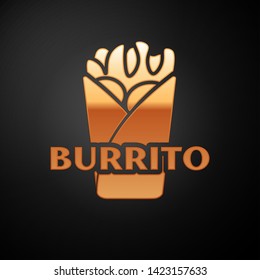 Gold Burrito icon isolated on black background. Traditional mexican fast food. Vector Illustration