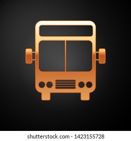 Gold Bus icon isolated on black background. Transportation concept. Bus tour transport sign. Tourism or public vehicle symbol.  Vector Illustration