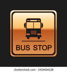 Icono de parada del bus de oro aislado en fondo negro. Estilo de sombra larga. Vector