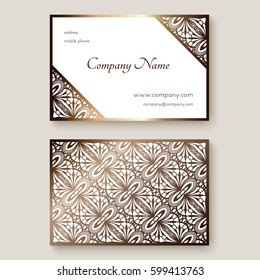 Gold business card with metallic foil texture, vector illustration