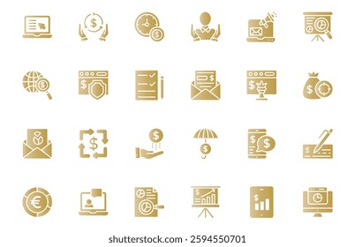 Gold Business and Finance Icons Set