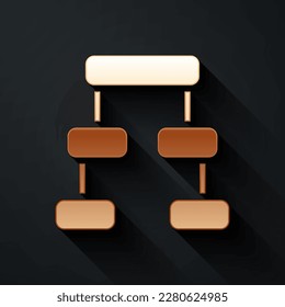 Gold Business hierarchy organogram chart infographics icon isolated on black background. Corporate organizational structure graphic elements. Long shadow style. Vector