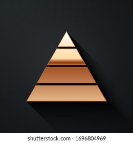 Grafische Infografiken der Goldpyramide auf schwarzem Hintergrund. Pyramidal-Stufen-Graphen-Elemente. Lange Schattenstil. Vektorillustration-Illustration