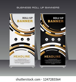  Gold Business Roll Up Banner flat design template ,Abstract Geometric banner Vector illustration