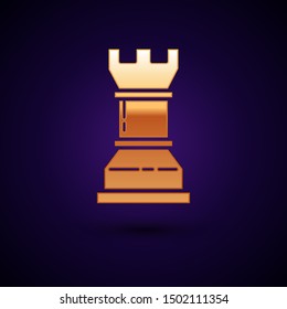 Gold Business strategy icon isolated on dark blue background. Chess symbol. Game, management, finance.  Vector Illustration