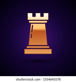 Gold Business strategy icon isolated on dark blue background. Chess symbol. Game, management, finance.  Vector Illustration