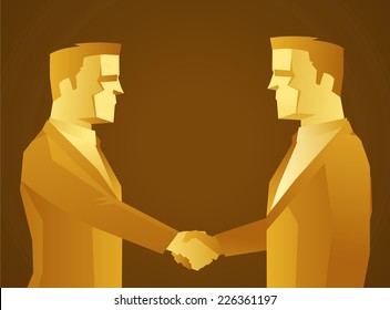 Gold businessmen shaking hands vector illustration cartoon.