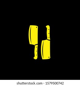 gold butcher knife logo icon design vector