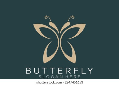 Logo de la mariposa dorada. Este logotipo adecuado para el logotipo cosmético de belleza.