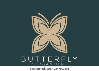 Logo de la mariposa dorada. Este logotipo adecuado para el logotipo cosmético de belleza