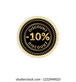 Gold button with 10% discount. emblem, label, badge,sticker, logo. Designed for celebration or anniversary