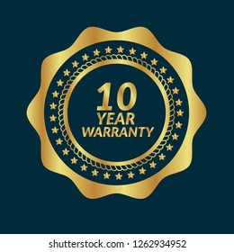 Gold button with 10 years warranty.10 years warranty emblem, label, badge,sticker, logo. 