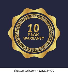 Gold button with 10 years warranty.10 years warranty emblem, label, badge,sticker, logo. 