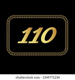 Gold button with 110 years anniversary . emblem, label, badge,sticker, logo. Designed for celebration or anniversary