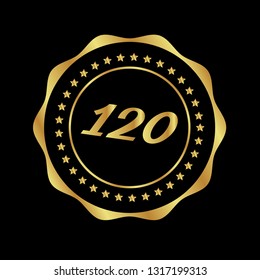 Gold button with 120 years anniversary . emblem, label, badge,sticker, logo. Designed for celebration or anniversary 