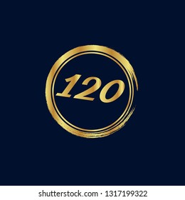 Gold button with 120 years anniversary . emblem, label, badge,sticker, logo. Designed for celebration or anniversary 