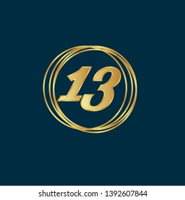 Gold button with 13 years anniversary . emblem, label, badge,sticker, logo. Designed for celebration or anniversary 