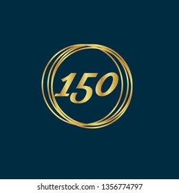 Gold button with 150 years anniversary . emblem, label, badge,sticker, logo. Designed for celebration or anniversary 