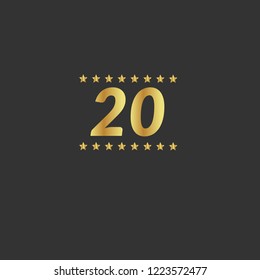 Gold button with 20 number. emblem, label, badge, logo
