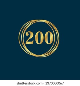 Gold button with 200 years anniversary . emblem, label, badge,sticker, logo. Designed for celebration or anniversary