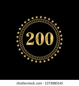 Gold button with 200 years anniversary . emblem, label, badge,sticker, logo. Designed for celebration or anniversary