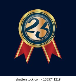Gold button with 25 years anniversary . emblem, label, badge,sticker, logo. Designed for celebration or anniversary 