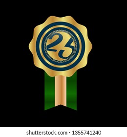 Gold button with 25 years anniversary . emblem, label, badge,sticker, logo. Designed for celebration or anniversary 