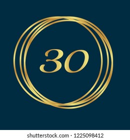 Gold button with 30 number. emblem, label, badge, logo