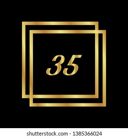 Gold button with 35 years anniversary . emblem, label, badge,sticker, logo. Designed for celebration or anniversary 