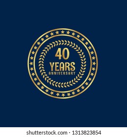 Gold button with 40 years anniversary . emblem, label, badge,sticker, logo. Designed for celebration or anniversary 