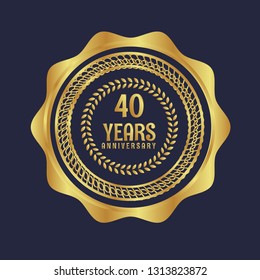 Gold button with 40 years anniversary . emblem, label, badge,sticker, logo. Designed for celebration or anniversary 